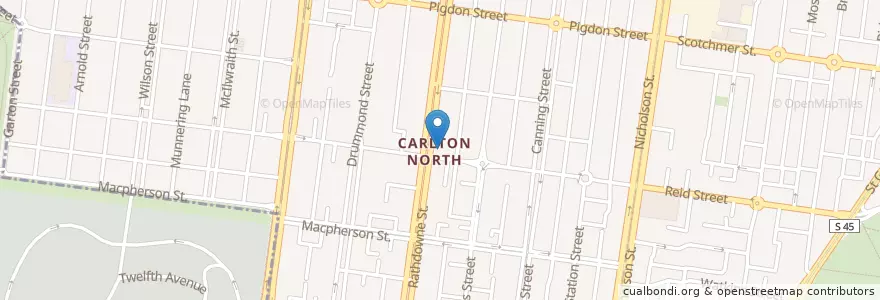 Mapa de ubicacion de Carlton North Post Office en أستراليا, ولاية فيكتوريا, City Of Yarra.