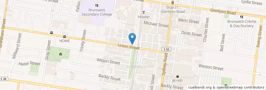 Mapa de ubicacion de Union Street Brewers en Australien, Victoria, City Of Moreland.
