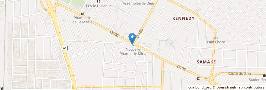 Mapa de ubicacion de Nouvelle Pharmacie Miria en Fildişi Sahili, Abican, Abobo.
