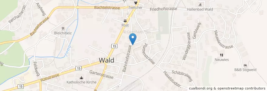 Mapa de ubicacion de APODRO Apotheke en İsviçre, Zürih, Bezirk Hinwil, Wald (Zh).