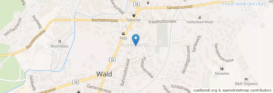 Mapa de ubicacion de Gemeindebibliothek Wald en 瑞士, 蘇黎世, Bezirk Hinwil, Wald (Zh).