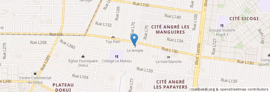 Mapa de ubicacion de Le temple en ساحل عاج, آبیجان, Cocody.