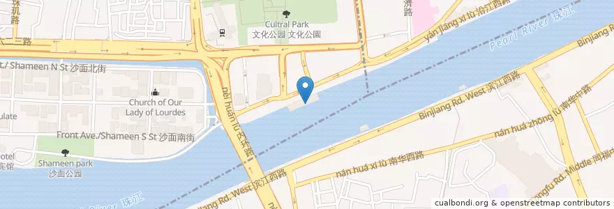 Mapa de ubicacion de 西堤码头 en 中国, 広東省, 広州市.