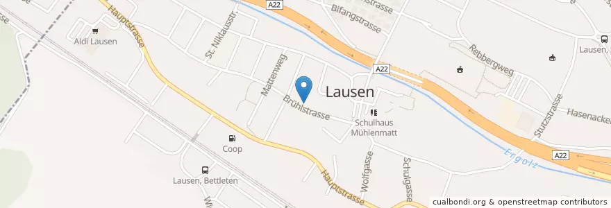 Mapa de ubicacion de Verkehrspolizei Lausen en Zwitserland, Bazel-Land, Bezirk Liestal, Lausen.