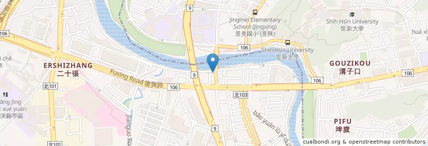Mapa de ubicacion de 笑居季節料理 en 타이완, 신베이 시, 원산 구, 신뎬 구.