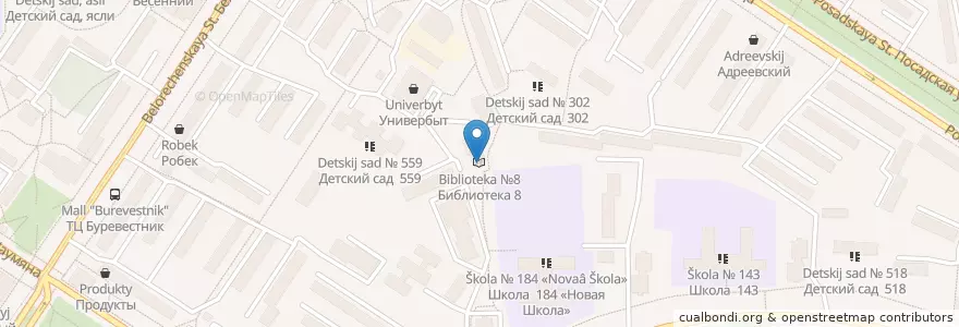 Mapa de ubicacion de Библиотека №8 en Russia, Ural Federal District, Sverdlovsk Oblast, Yekaterinburg Municipality.