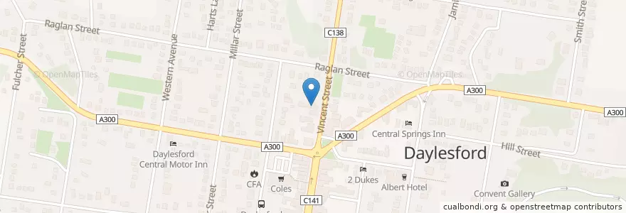 Mapa de ubicacion de Daylesford Police Station en أستراليا, ولاية فيكتوريا, Shire Of Hepburn.