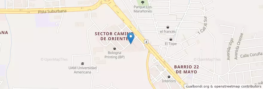 Mapa de ubicacion de Woody's wings pub & grill en نیکاراگوئه, Departamento De Managua, Managua (Municipio).