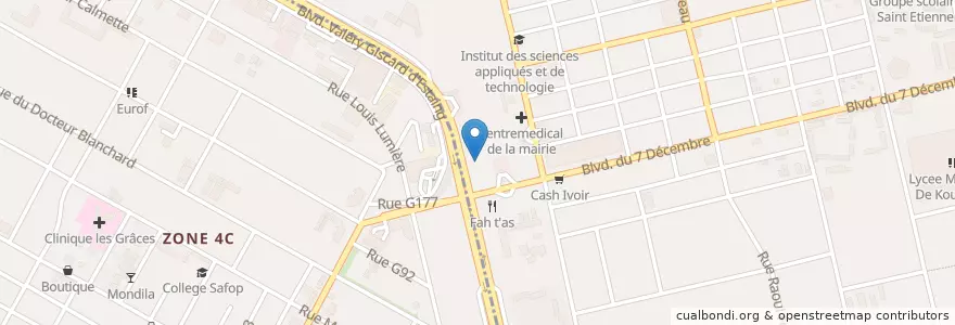 Mapa de ubicacion de Le Djassa Koumassi en Côte D’Ivoire, Abidjan, Koumassi, Marcory.