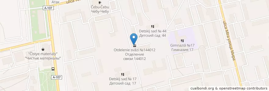 Mapa de ubicacion de Отделение связи №144012 en روسيا, Центральный Федеральный Округ, محافظة موسكو, Городской Округ Электросталь.