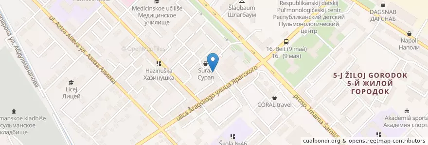 Mapa de ubicacion de Пицца плюс en 러시아, Северо-Кавказский Федеральный Округ, Дагестан, Городской Округ Махачкала.