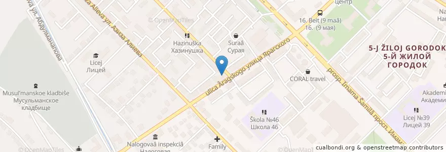Mapa de ubicacion de Точка кафе en Rússia, Distrito Federal Do Cáucaso Norte, Daguestão, Городской Округ Махачкала.