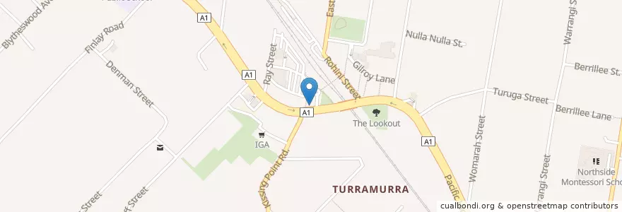 Mapa de ubicacion de Turramurra Pharmacy en Australia, New South Wales, Sydney, Ku-Ring-Gai Council.