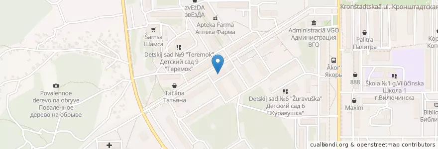 Mapa de ubicacion de Почта en Russie, District Fédéral Extrême-Oriental, Kraï Du Kamtchatka, Елизовский Район, Вилючинский Городской Округ.