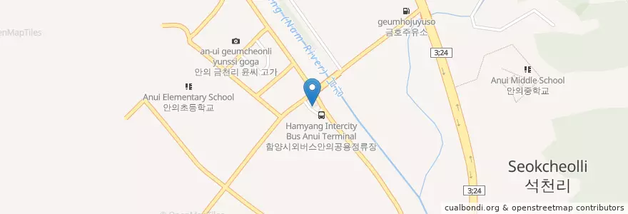 Mapa de ubicacion de 주차장식당 en 大韓民国, 慶尚南道, 咸陽郡.