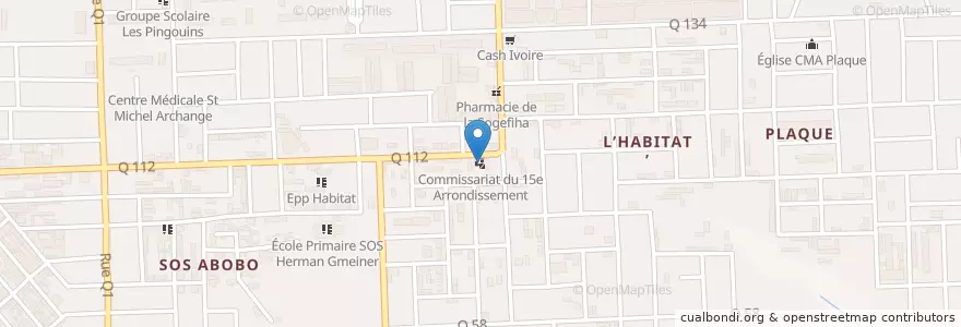 Mapa de ubicacion de Commissariat de Police du 15ᵉ Arrondissement en コートジボワール, アビジャン, Abobo.