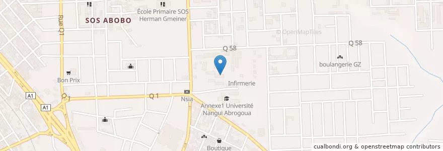Mapa de ubicacion de Lycée Moderne Abobo 1 & 2 en コートジボワール, アビジャン, Abobo.