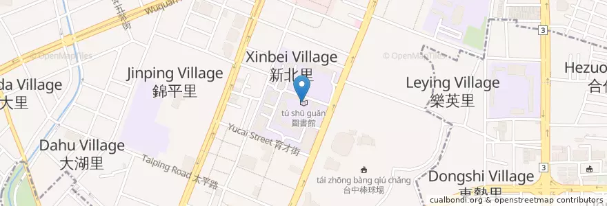 Mapa de ubicacion de 圖書館 en Taiwan, Taichung, 北區.