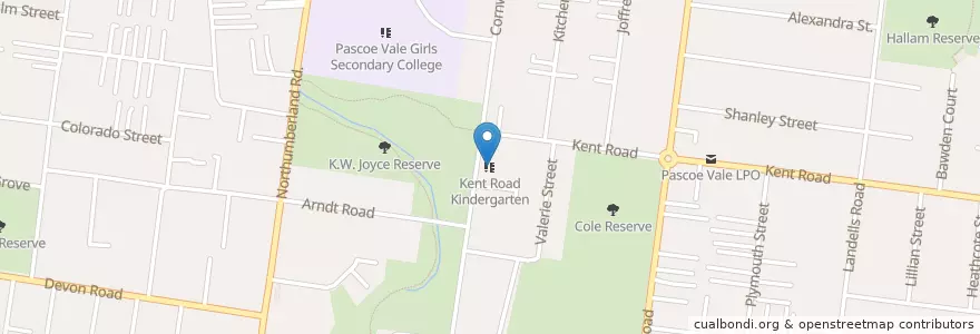 Mapa de ubicacion de Kent Road Kindergarten en Australia, Victoria, City Of Moreland.