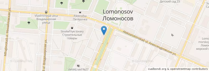 Mapa de ubicacion de Детская библиотека №7 города Ломоносова en Russland, Föderationskreis Nordwest, Oblast Leningrad, Sankt Petersburg, Rajon Petrodworez, Lomonossow.