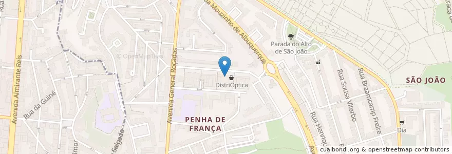 Mapa de ubicacion de Bondi cafe en Portugal, Área Metropolitana De Lisboa, Lisbon, Grande Lisboa, Lisbon, Penha De França.