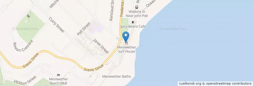 Mapa de ubicacion de Merewether Surf House en Australia, New South Wales, Newcastle-Maitland.