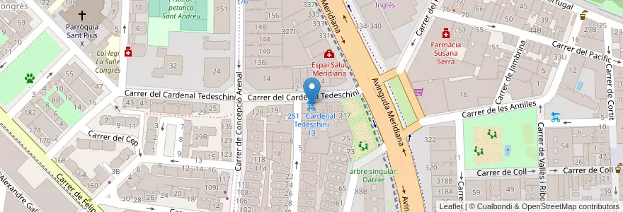 Mapa de ubicacion de 251 - Cardenal Tedeschini 13 en 스페인, Catalunya, Barcelona, Barcelonès, 바르셀로나.