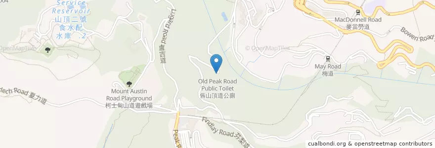Mapa de ubicacion de 舊山頂道公廁 Old Peak Road Public Toilet en Китай, Гуандун, Гонконг, Гонконг, Новые Территории, 中西區 Central And Western District.