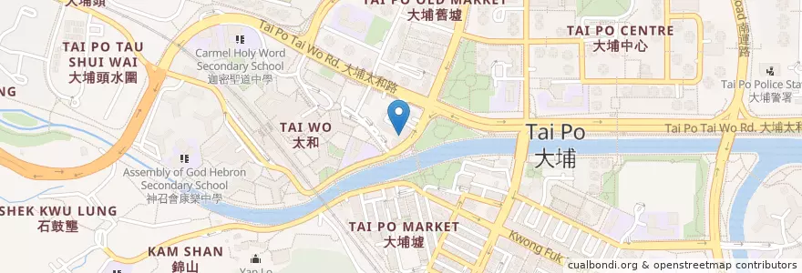 Mapa de ubicacion de 大埔郵政局 Tai Po Post Office en چین, هنگ‌کنگ, گوانگ‌دونگ, 新界 New Territories, 大埔區 Tai Po District.