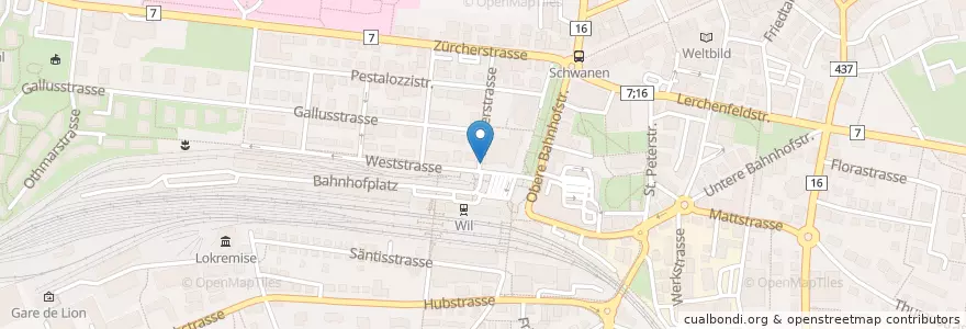 Mapa de ubicacion de Parkhaus Bahnhof en Zwitserland, Sankt Gallen, Wahlkreis Wil, Wil (Sg).