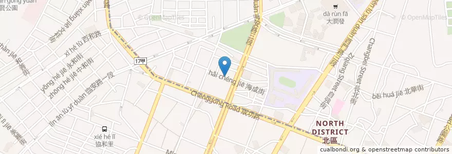 Mapa de ubicacion de 萬應公廟 en Taiwan, 臺南市, 北區.
