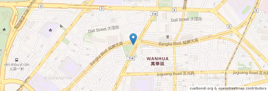 Mapa de ubicacion de 西園艋舺路口 en 臺灣, 新北市, 臺北市, 萬華區.