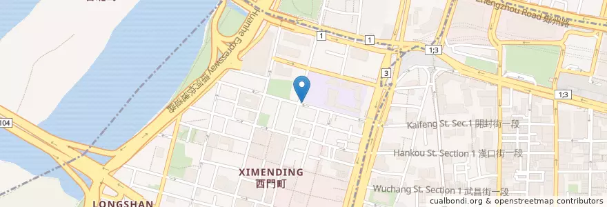 Mapa de ubicacion de 開封西寧路口 en 台湾, 新北市, 台北市, 万華区.