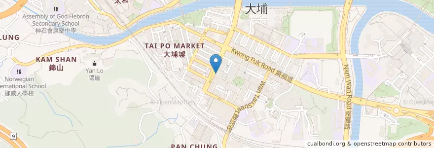 Mapa de ubicacion de 東亞銀行 Bank of East Asia en China, Hong Kong, Provincia De Cantón, Nuevos Territorios, 大埔區 Tai Po District.