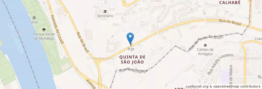 Mapa de ubicacion de B'gs en 포르투갈, Centro, Baixo Mondego, Coimbra, Coimbra, Sé Nova, Santa Cruz, Almedina E São Bartolomeu.