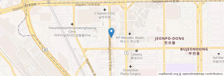 Mapa de ubicacion de Road BAR en 韩国/南韓, 釜山, 釜山鎮區, 부전동.