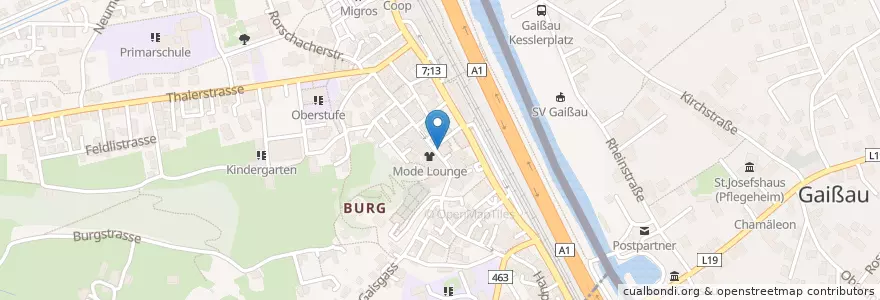 Mapa de ubicacion de Bibliothek en سوئیس, Sankt Gallen, Wahlkreis Rheintal, Rheineck.