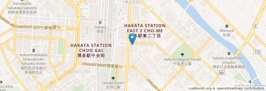 Mapa de ubicacion de 北九州銀行 en Japan, Fukuoka Prefecture, Fukuoka, Hakata Ward.