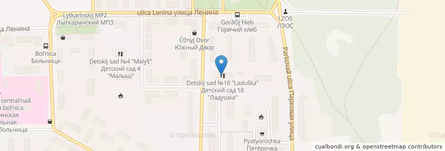 Mapa de ubicacion de Детский сад №18 "Ладушка" en Rusia, Distrito Federal Central, Óblast De Moscú, Городской Округ Лыткарино.
