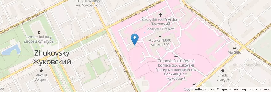 Mapa de ubicacion de Кожно-венерологический диспансер en Russia, Central Federal District, Moscow Oblast, Ramensky District, Zhukovsky.
