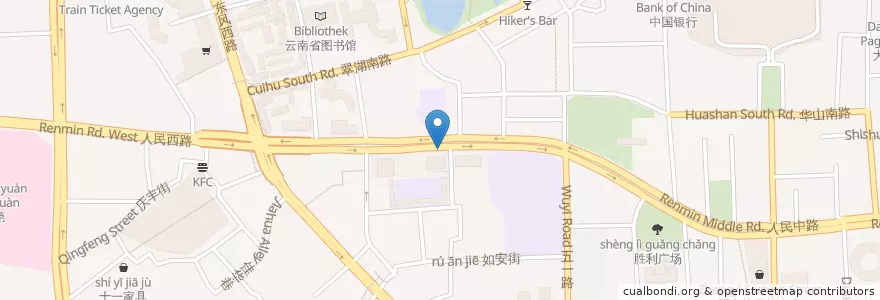 Mapa de ubicacion de KFC en China, Yunnan, 昆明市, 五华区, 大观街道.