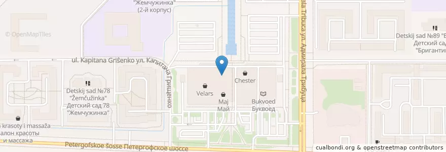 Mapa de ubicacion de Cinnabon en Rusland, Северо-Западный Федеральный Округ, Oblast Leningrad, Sint-Petersburg, Красносельский Район, Южно-Приморский Округ.