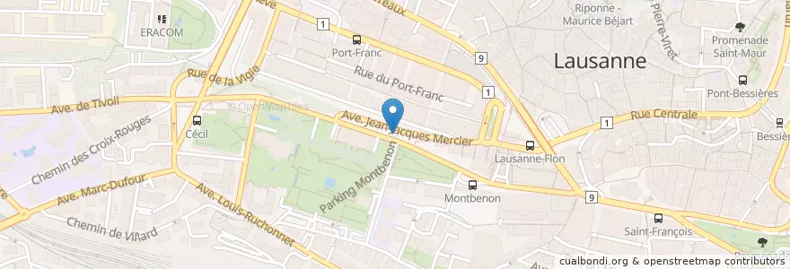 Mapa de ubicacion de Parking Montbenon en سوئیس, Vaud, District De Lausanne, Lausanne.