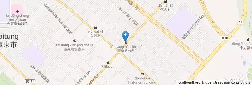 Mapa de ubicacion de 寶桑派出所 en 臺灣, 臺灣省, 臺東縣, 臺東市.