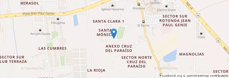 Mapa de ubicacion de Iglesia Apostólica la Fe en Cristo Jesús "Campo Cruz del Paraiso" en Nicaragua, Departamento De Managua, Managua (Municipio).
