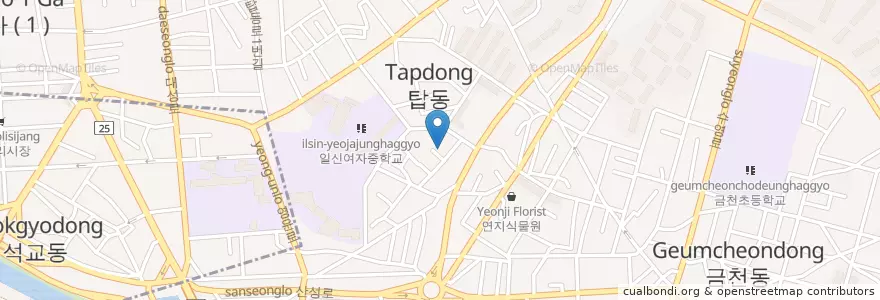 Mapa de ubicacion de 청주시 en 대한민국, 충청북도, 청주시, 상당구.