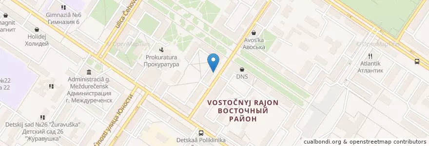 Mapa de ubicacion de Городская Стоматология. en ロシア, シベリア連邦管区, ケメロヴォ州, メシュドゥレチェンスキー管区.