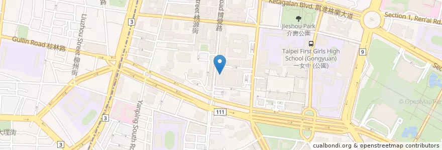 Mapa de ubicacion de 臺北地方法院 en 타이완, 신베이 시, 타이베이시, 완화 구, 중정 구.
