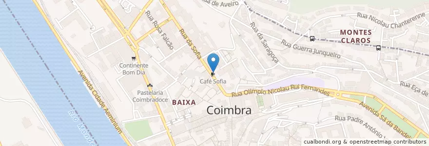 Mapa de ubicacion de Café Sofia en 葡萄牙, Centro, Baixo Mondego, Coimbra, Coimbra, Sé Nova, Santa Cruz, Almedina E São Bartolomeu.