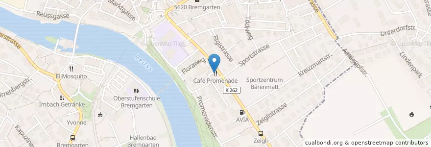 Mapa de ubicacion de Köbis Promenade en Suiza, Aargau, Bezirk Bremgarten, Bremgarten (Ag).